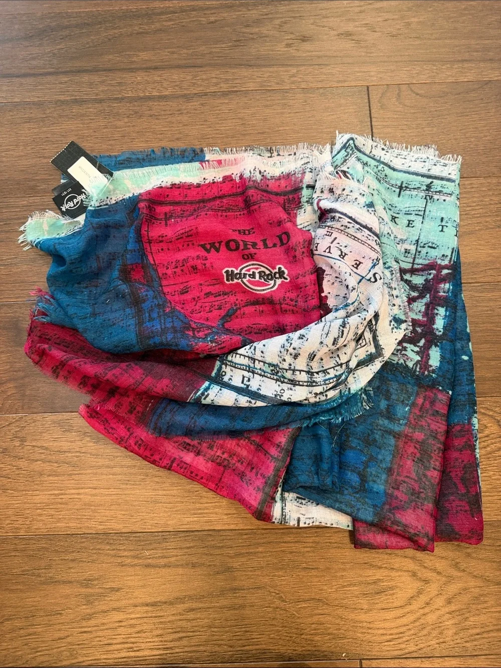 Hard Rock Map Print Scarf With Fringe In Multicolor Hues NWT - C61-033
